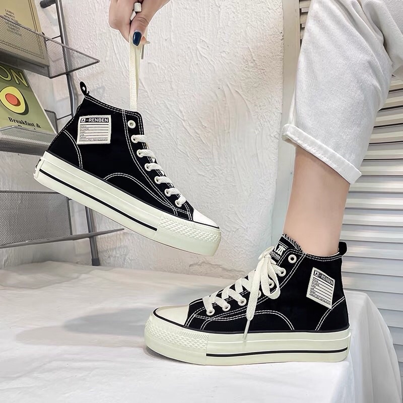 Giày Sneaker Nữ Cao Cổ Độn Đế 2 Màu J322 Cao Cấp - giày cvs vải nữ đế dày chất sịn [top bán chạy nhất]