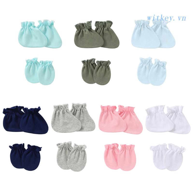 Đôi Găng Tay / Chân Bằng Cotton Mềm Chống Xước Bảo Vệ Cho Bé 0-12 Tháng Tuổi