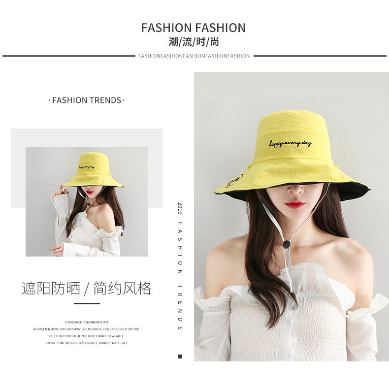 nón vải vành rộng mặt cười - nc80