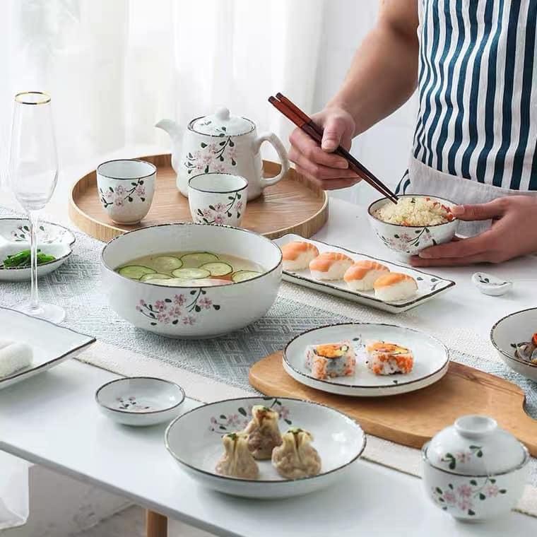 Bộ bát sứ họa tiết hoa anh đào cao cấp - Phong cách Nhật Bản