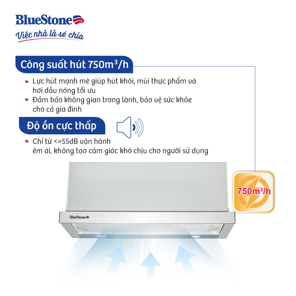 [Mã ELBLUEWL5 giảm 10% đơn 500K] Miễn phí lắp đặt HCM HN - Máy hút mùi Bluestone HOB-8725