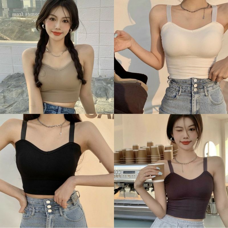 Áo bra 2 dây, áo ngực bra len tăm dáng croptop 4 màu 288