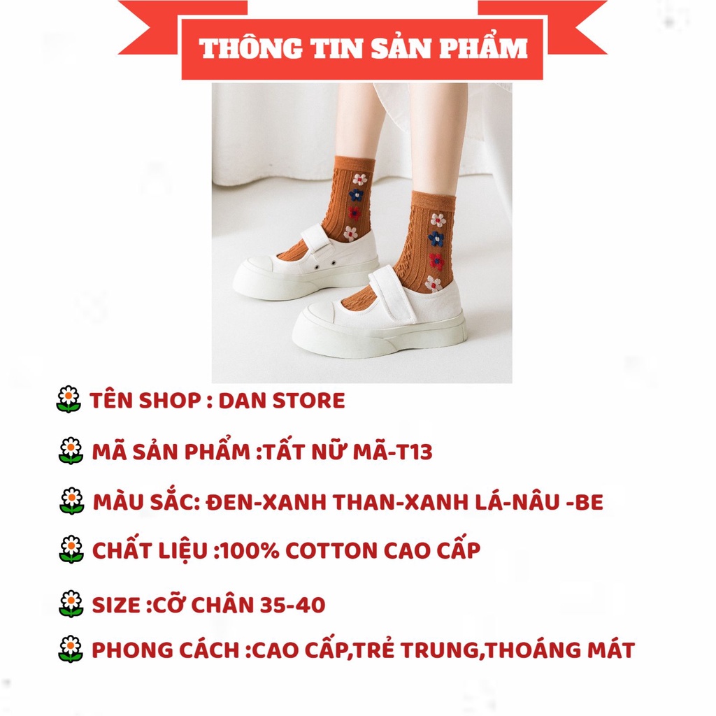 Tất nữ  TẶNG QUÀTất Nữ COTTON Cổ Cao dệt kim thêu hoa cao cấp cute MÃ T13