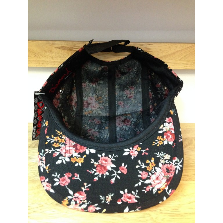 MŨ 5 PANEL HOA THÁI LAN DIAMOND ĐEN 05