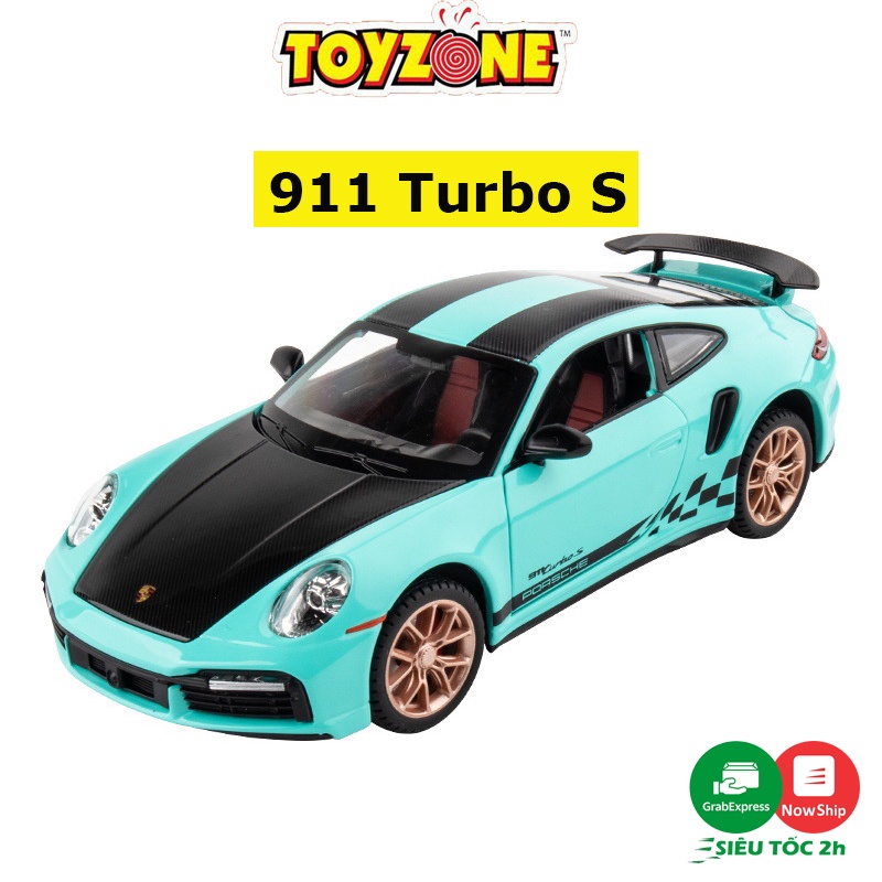 Mô hình siêu xe porsche 911 turbo s tỉ lệ 1:24 khung kim loại mở Full cửa, đánh lái di chuyển chạy đà bằng cót