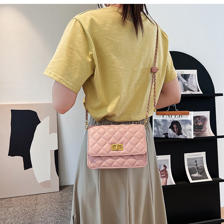 Túi đeo vai IELGY hình vuông size nhỏ họa tiết hình thoi nhiều màu sắc thời trang cho nữ