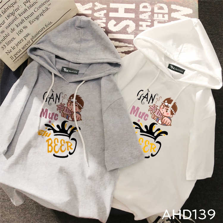 AHD139 Áo thun teen nam nữ HOODIE TAY LỠ CÓ NÓN hình gần mực thì beer