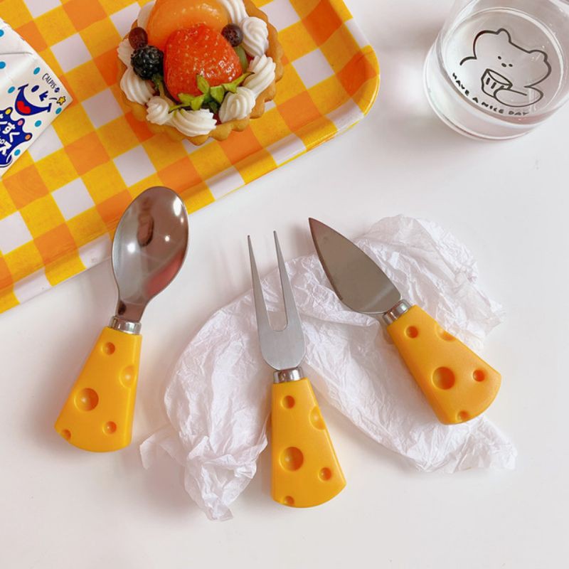 Set muỗng nĩa dao phô mai cheese dễ thương tiện lợi ăn sáng quà giáng sinh, phụ kiện chụp ảnh