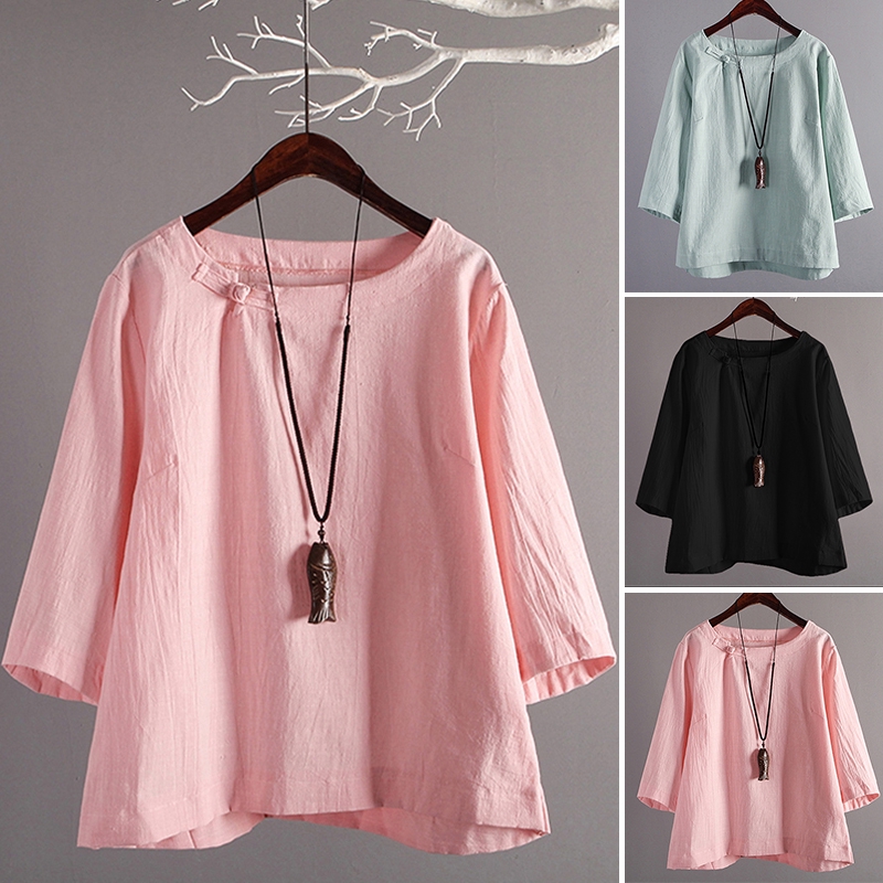 Áo kiểu tay lửng ZANZEA cổ tròn thanh lịch dành cho nữ