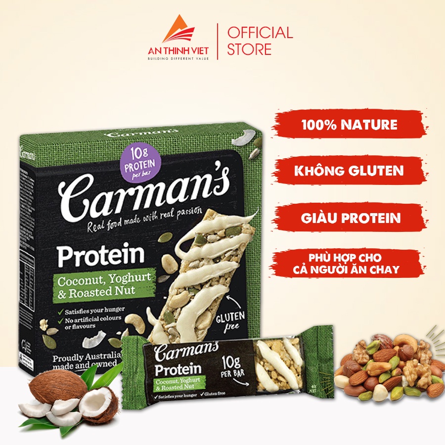 Thanh Giàu Đạm Carman's Protein Bar Coconut, Yoghurt, Roasted Nut - Vị Dừa, Sữa Chua - 200g