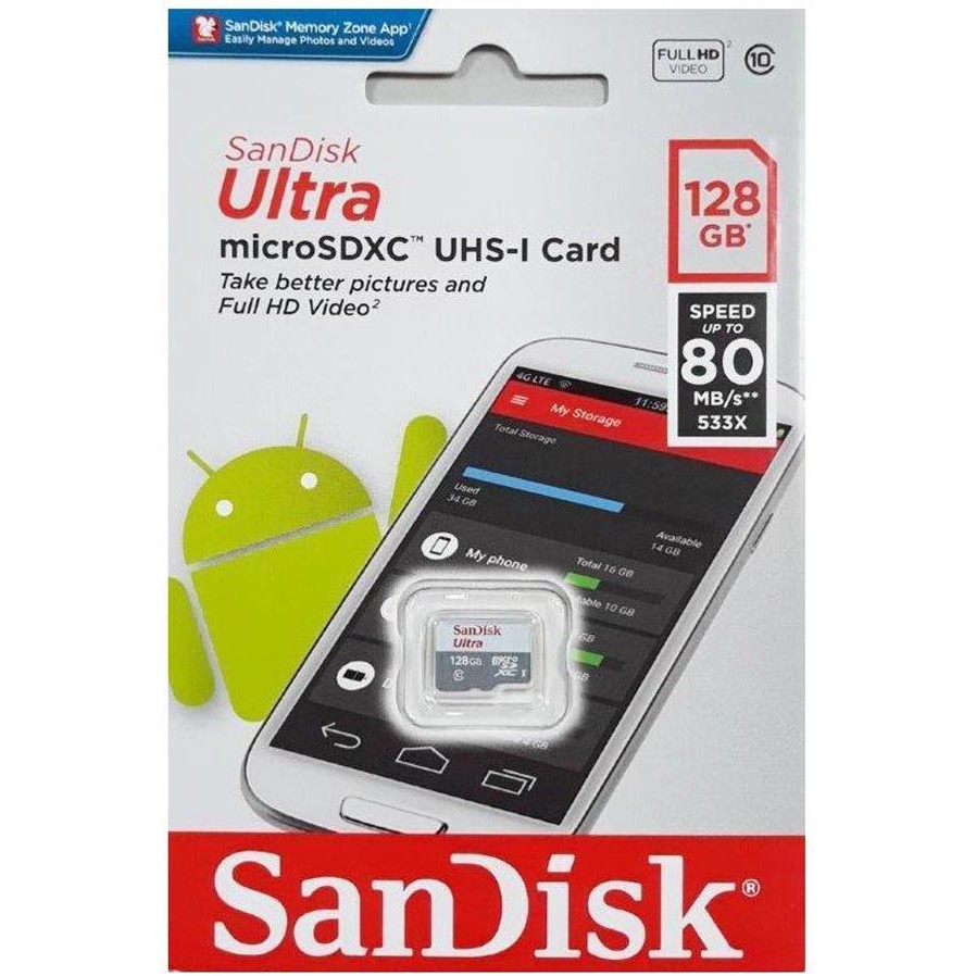 Thẻ Nhớ MicroSDHC SanDisk Ultra 128GB - Nhập khẩu - Bảo hành 5 năm