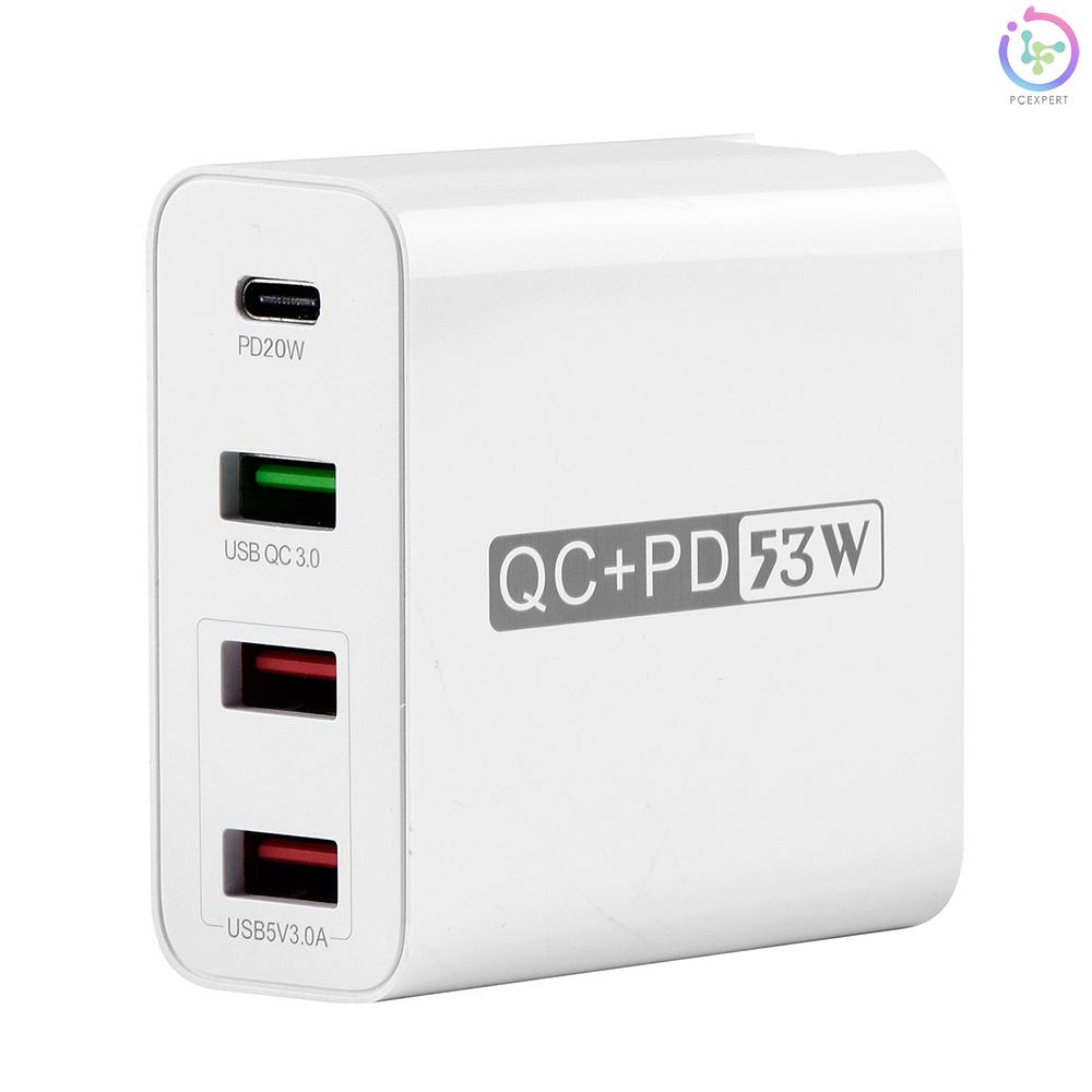 WLX-A6 4 Ports PD+QC3.0 Adapter USB Output Portable Quick Charge 53W Adapter UK Plug