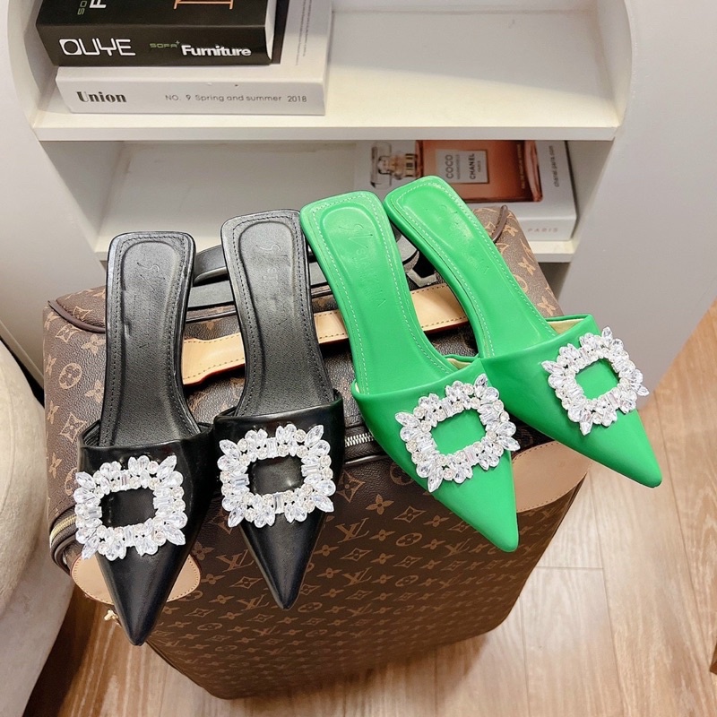 Giày Sục cao gót khóa đính đá sang chảnh mang em chân(Full hộp+tặng quà)