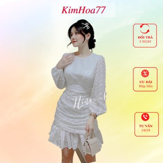 Váy body đầm nữ dự tiệc freesize chất voan bi xếp ly đuôi cá tay dài kimhoa77