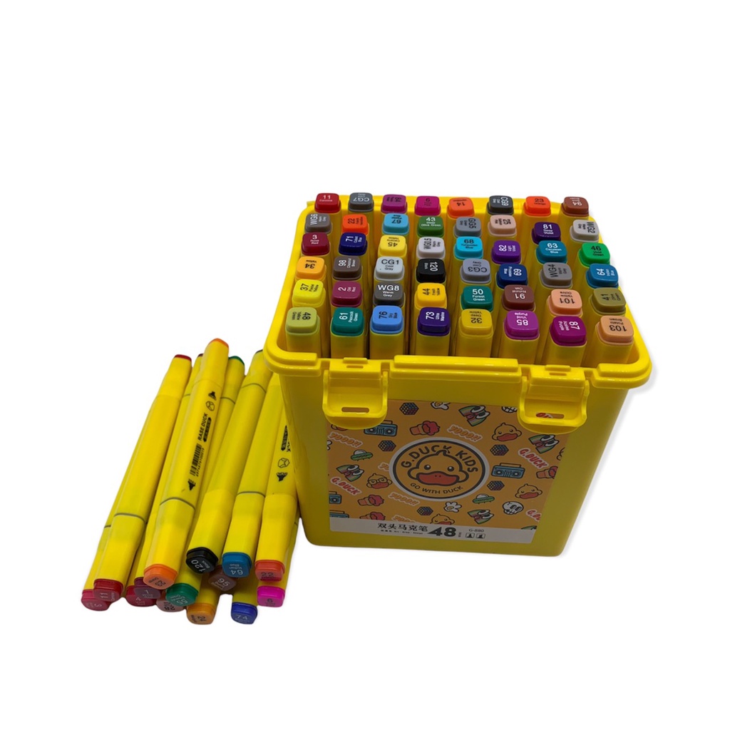 Bút màu dạ Marker G.DUCK KIDS hai đầu họa cụ tô màu vẽ tranh chuyên nghiệp Bộ 48 khay nhựa hộp nhựa cao cấp và túi vải