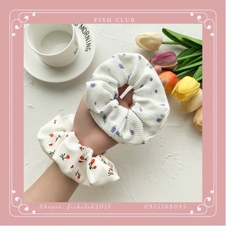 Cột tóc Scrunchies phi bóng đủ màu họa tiết hoa trái cây 51345