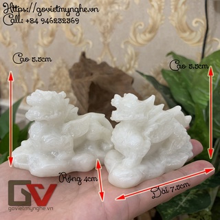 [Linh vật phong thủy] Cặp 2 Tượng đá tỳ hưu 1 sừng trang trí phong thủy bàn làm việc - Đá trắng