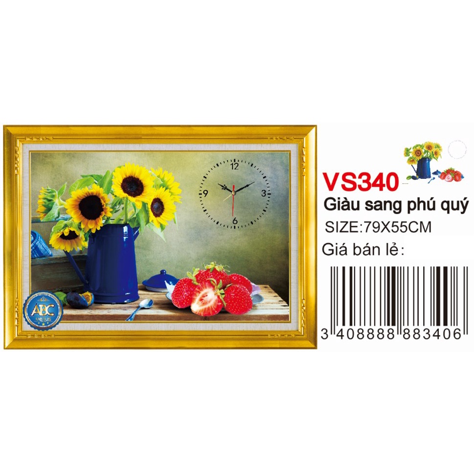 Tranh đính đá đồng hồ bình hoa KT:79x55cm,tranh gắn đá chưa gắn.