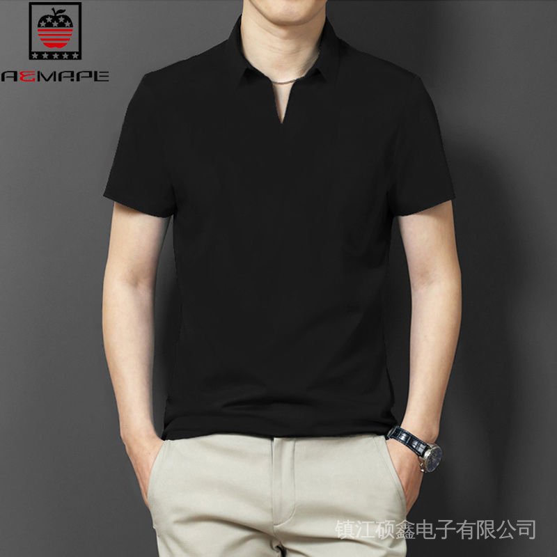 Áo Thun POLO Tay Ngắn Dáng Ôm Chất Liệu Lụa Lạnh Màu Trơn 2022 Dành Cho Nam