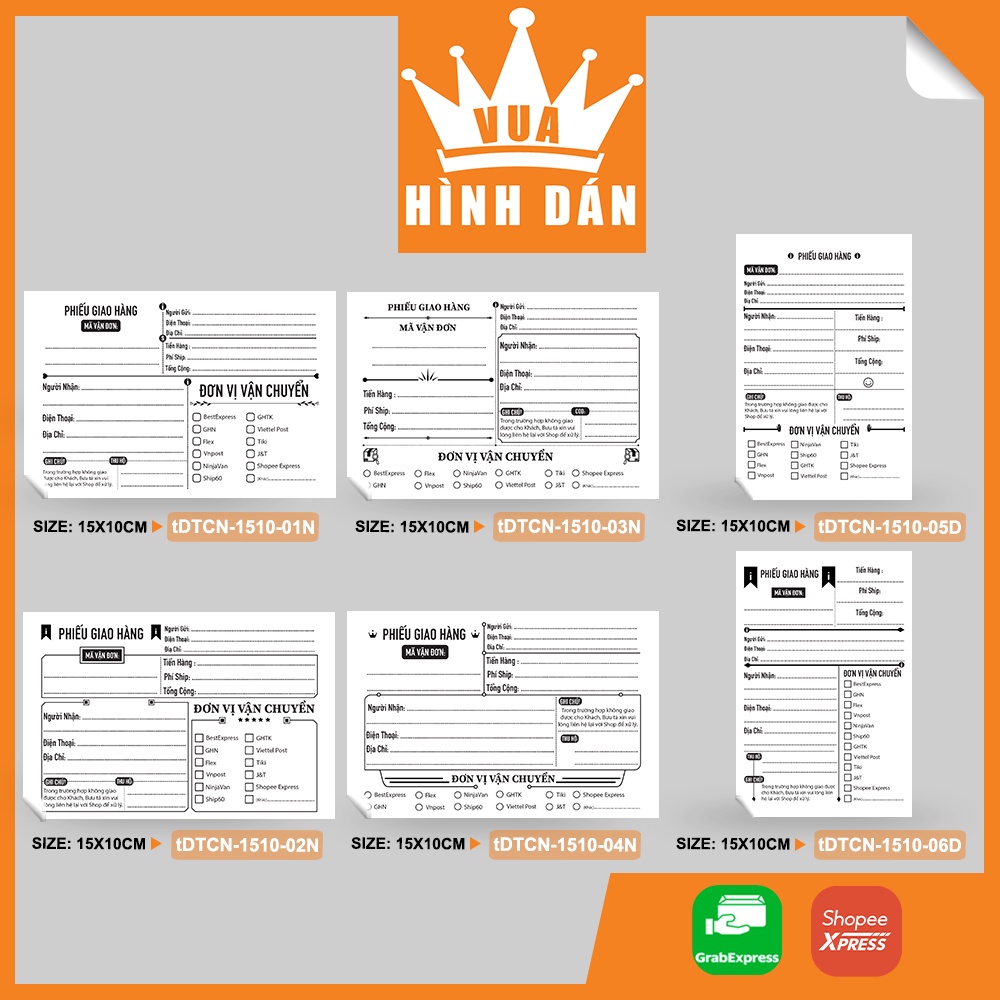 Set 50/100 phiếu ship hàng ghi thông tin đơn hàng, đơn vị vận chuyển 15x10cm - tem sticker dành cho shop (1.014)