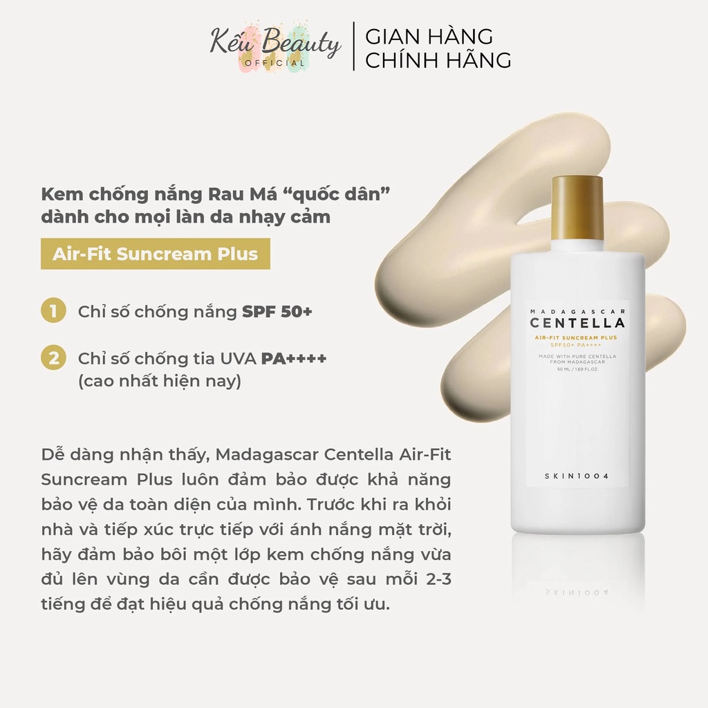 Kem Chống Nắng Dưỡng Da & Ngừa Mụn Skin1004 Madagascar Centella Air-fit Suncream Plus SPF50+ PA++++ 50ml