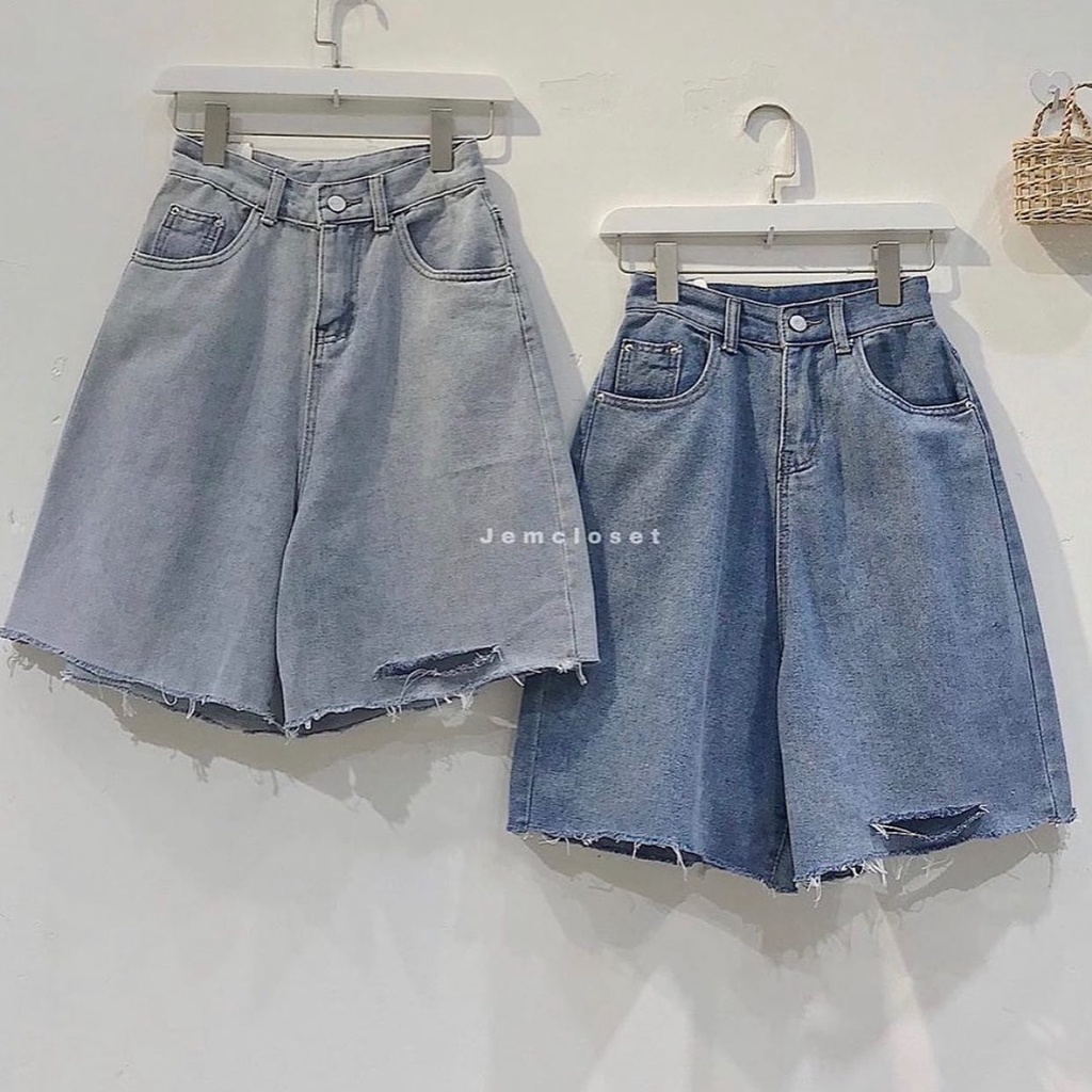 Quần Short Jean Nữ JEM CLOSET Màu Xanh Quần Đùi Nữ Ống Rộng ANJ Rách Nhẹ Lên Dáng Thon Chân Mặc Đi Chơi Và Đi Làm 2325