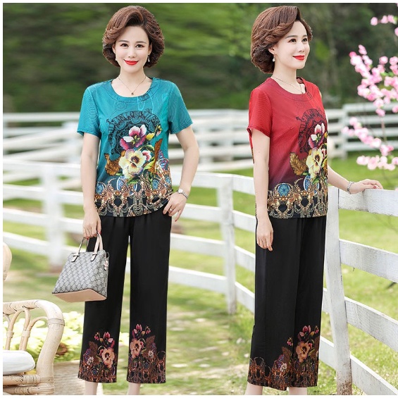 Bộ mặc nhà trung niên nữ cho mẹ sang trọng B58 - Quần áo kiểu thời trang cao cấp người lớn tuổi