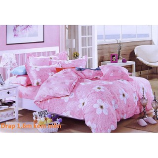 Bộ drap giường cotton kèm mền màu hồng 1.6m
