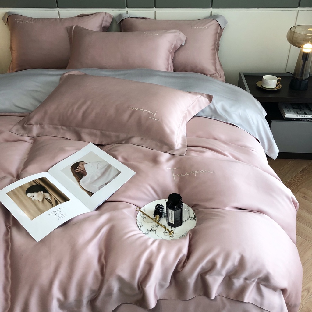 Bộ Chăn Ga Gối Lụa Tencel Cao Cấp Sang Xịn Mịn Mát Gồm Chăn Drap Gối Sét 4 Món - Nhập Khẩu Chính Hãng