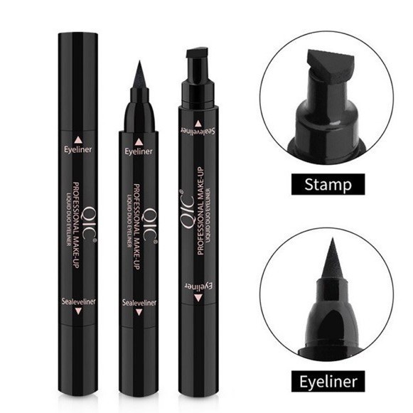 Kẻ mắt nội địa Trung 2 đầu QIC bền đẹp cực nét, Bút kẻ mắt nước lâu trôi QIC màu đen chuẩn mực mịn bám da