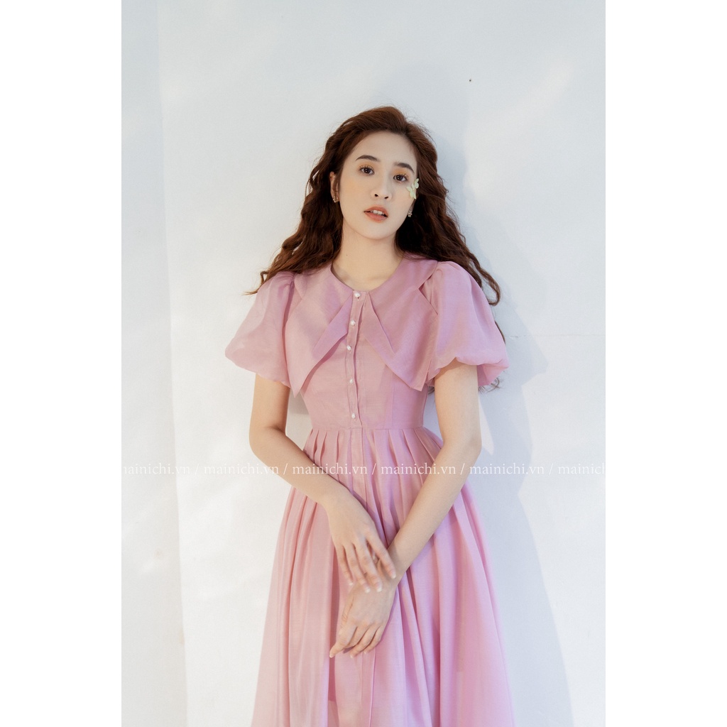 Váy Camila HỒNGChất Tơ Organza Form Dáng Midi Chiết Eo Sang Trọng, Quý Phái, Cổ Điển _mai.ni.chi