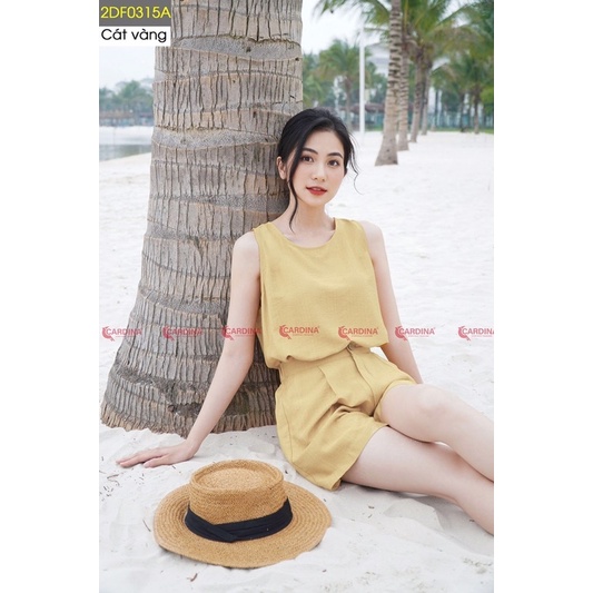Đồ bộ nữ CARDINA chất đũi BamBoo xước cao cấp bộ mặc nhà áo sát nách quần đùi siêu mát 2DF03