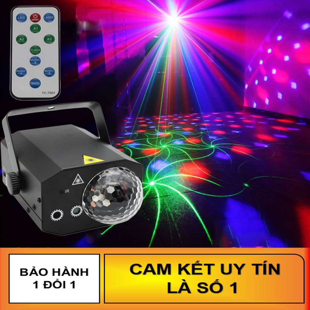 Đèn laser ánh sáng laze cảm biến âm thanh - Kết hợp Đèn LED xoay 7 màu dùng trang trí vũ trường, phòng karaoke