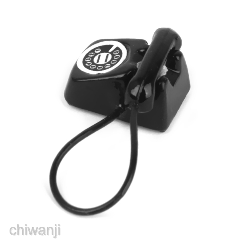 [Chiwanji] Ốp Điện Thoại Kim Loại Màu Đen Phong Cách Vintage Cho Nhà Búp Bê Tỉ Lệ 1 / 12