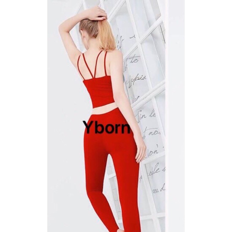 Set quần áo  tập yoga, gym, thể thao màu đỏ hiệu Yborn