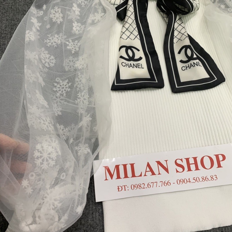 Áo len cổ bẻ dài tay von kèm khăn lụa chanh sả | BigBuy360 - bigbuy360.vn