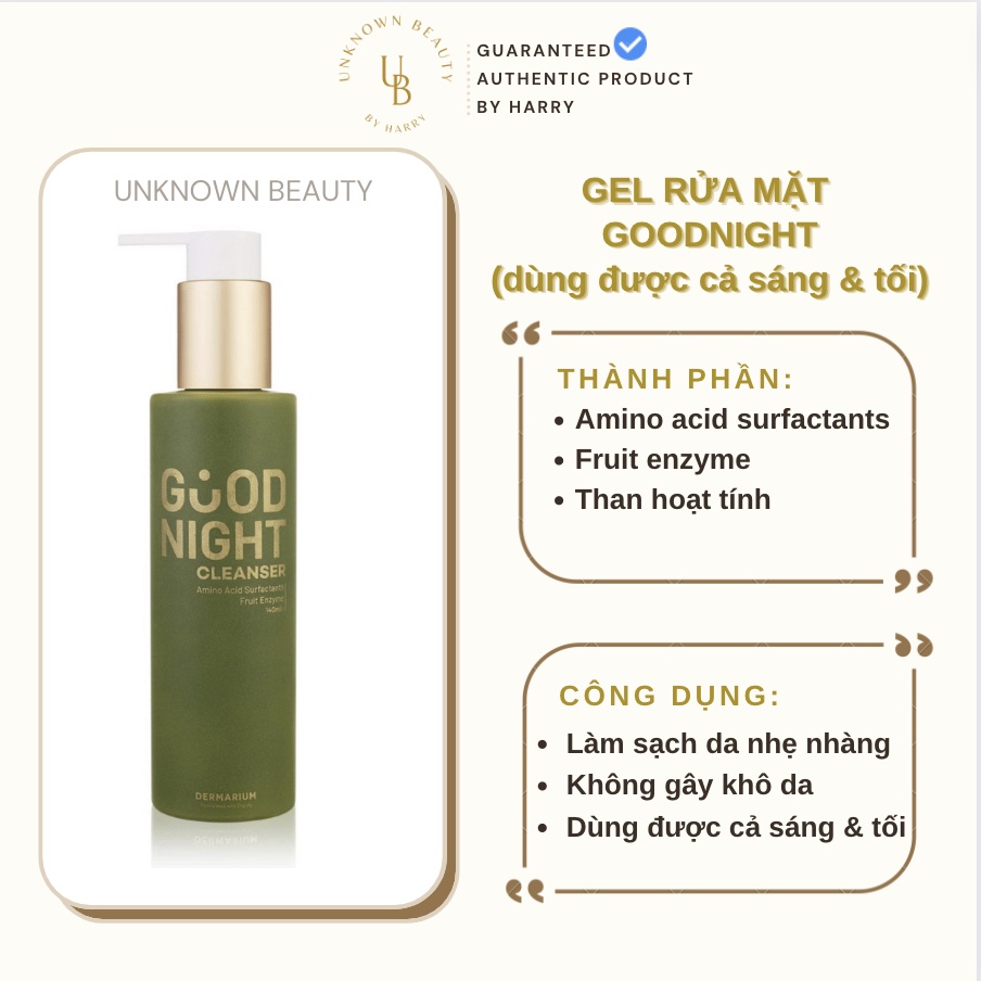 Gel Rửa Mặt Than Hoạt Tính Dermarium Good Night Cleanser 140ml | Unknown Beauty