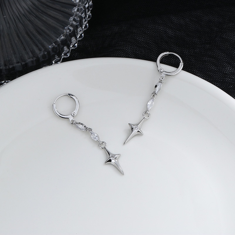 Bông Tai Dáng Dài Hình Chữ Thập/ Ngôi Sao Bốn Cánh Đính Đá Zircon Thời Trang Cho Nữ F524