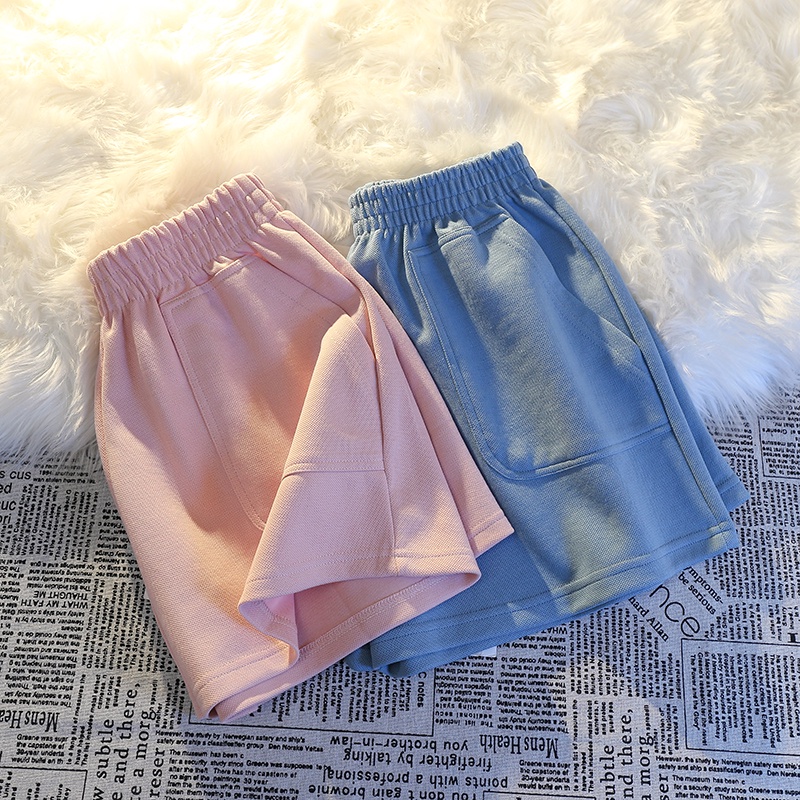 Quần Short Lưng Cao Ống Rộng Màu Sắc Trơn Phong Cách Hàn Quốc Cho Nữ