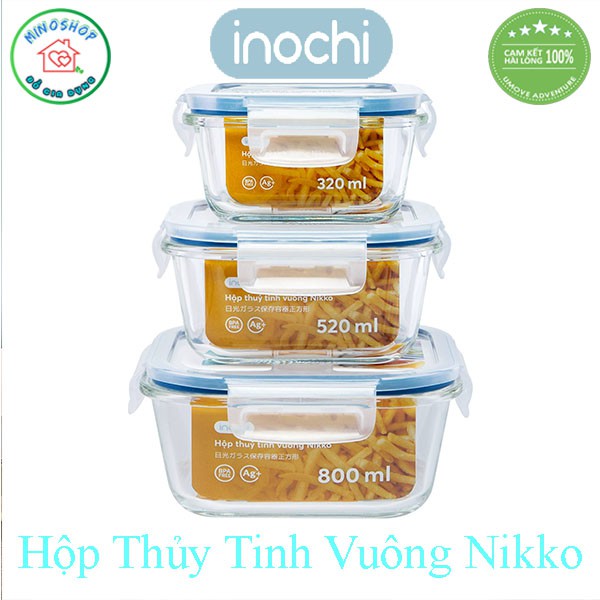 [3 Size] Hộp Đựng Thực Phẩm Thủy Tinh Vuông Nikko, Hộp Bảo Quản Thực Phẩm Vuông Inochi Cao Cấp | BigBuy360 - bigbuy360.vn