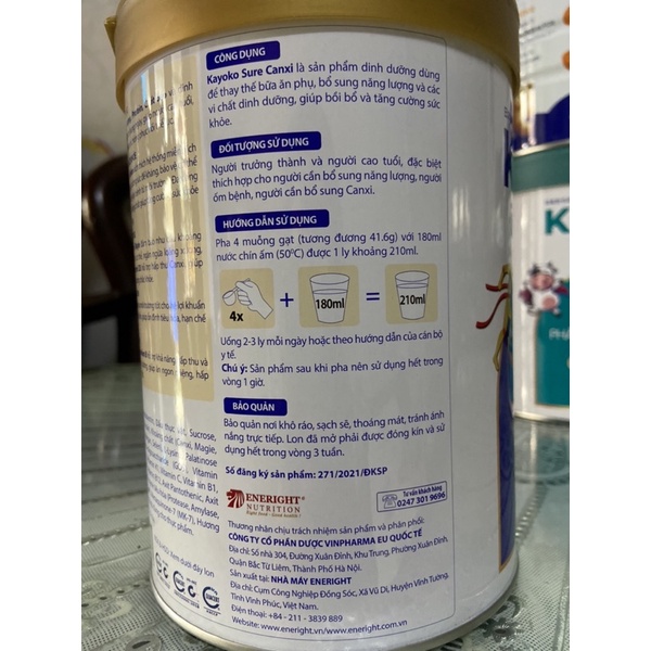 Sữa bột Kayoko Sure Canxi công nghệ Nhật 900g