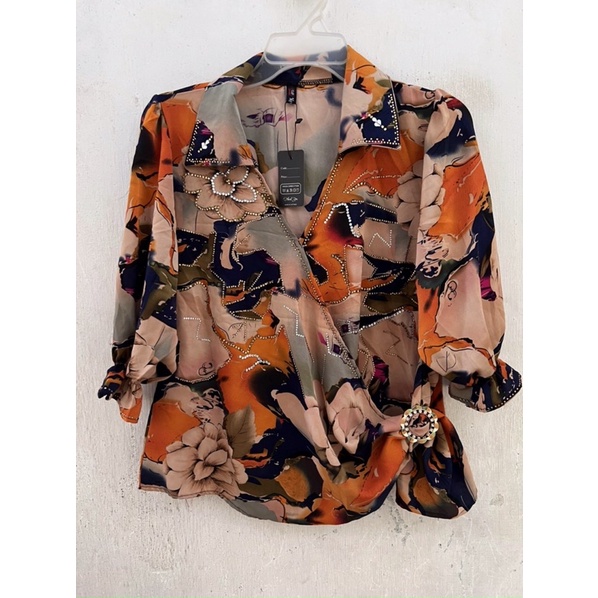 Áo Kiểu Nữ Chất Mango Hoạ Tiết Đính Đá Sang Trọng Free Size 50-65Kg
