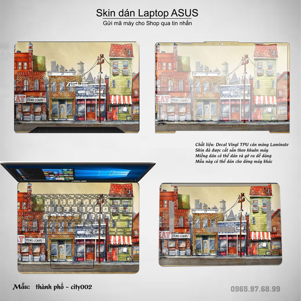 Skin dán Laptop Asus in hình thành phố (inbox mã máy cho Shop)