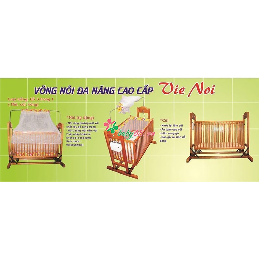 Nôi điện gỗ giường cũi 3 trong 1 cao cấp VieNoi - Loại trung