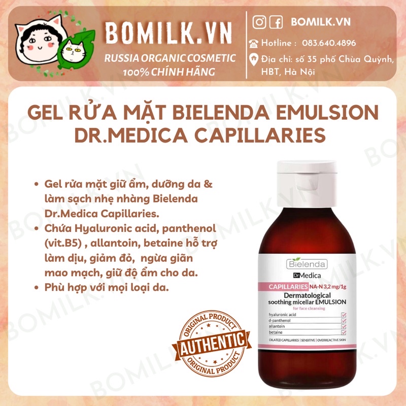 Gel rửa mặt Bielenda emulsion Dr.Medica Capillaries - giữ ẩm, dịu da