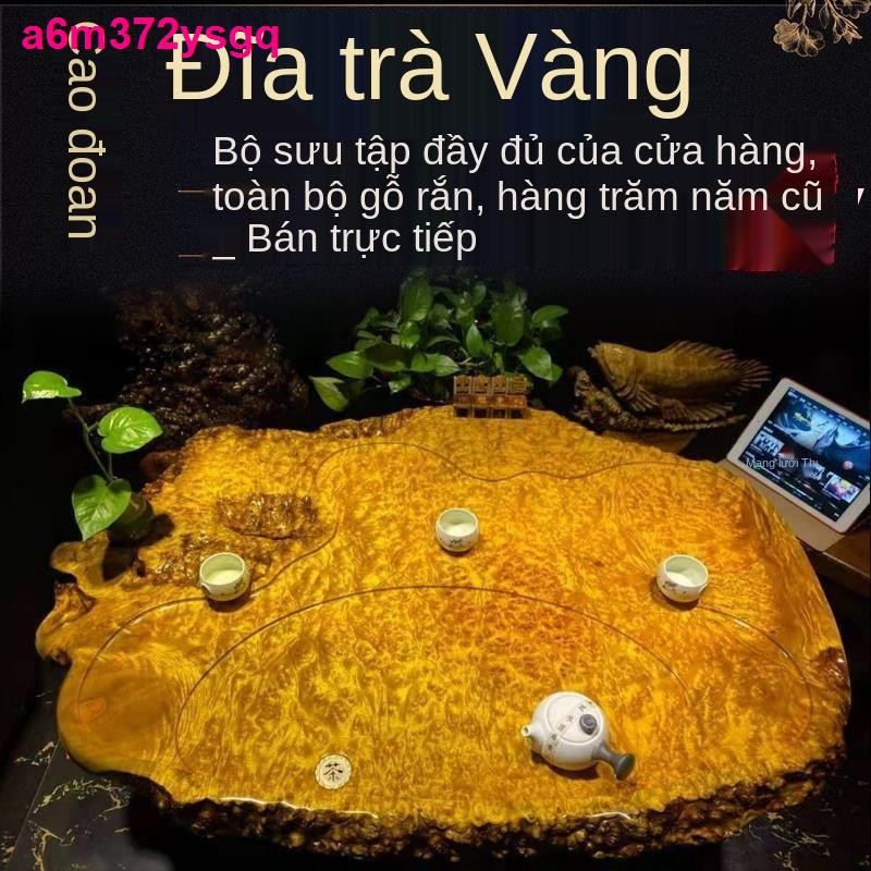 Khay trà gỗ nguyên tấm khối Chảo long não vàng chạm khắc kung fu bộ nanmu gia dụng bàn hình chữ nhật