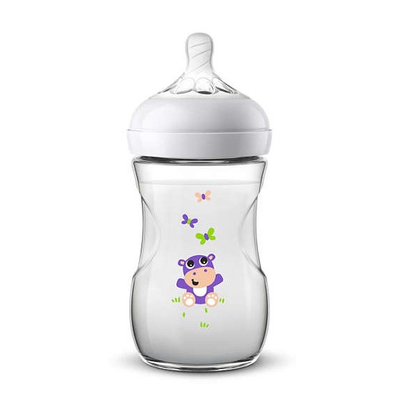 Bình sữa Philips Avent Natural 260ml hoạ tiết chim hạc và hà mã