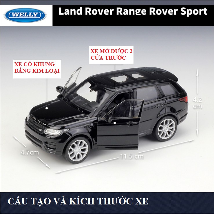 Mô hình xe ô tô Ranger Rover Sport mini tỉ lệ 1:36 đồ chơi trẻ em bằng kim loại hãng Welly