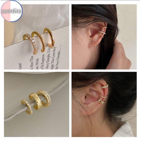 Set 3 khuyên vành tai không xỏ lỗ phong cách cổ điển thời trang cho nữ