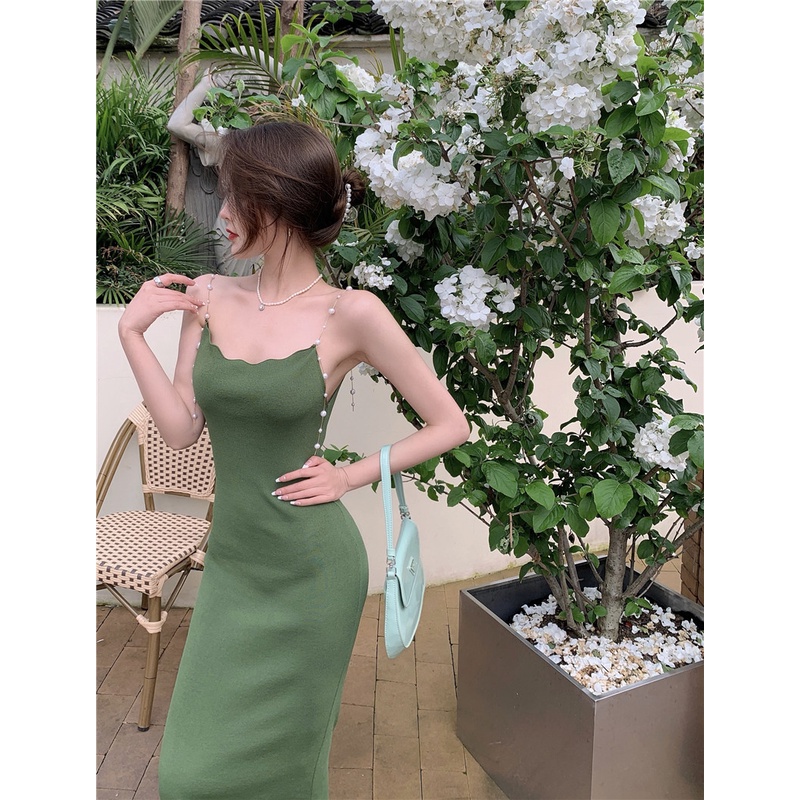 QKOOLE Đầm dài  cổ yếm phong cách cổ điển quyến rũ cho nữ